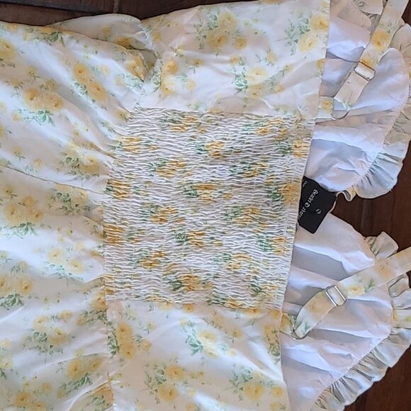 Scarlet Darkness Milkmaid Cottagecore Midi Floral Dress Yellow Size 2X - Picture 9 of 10